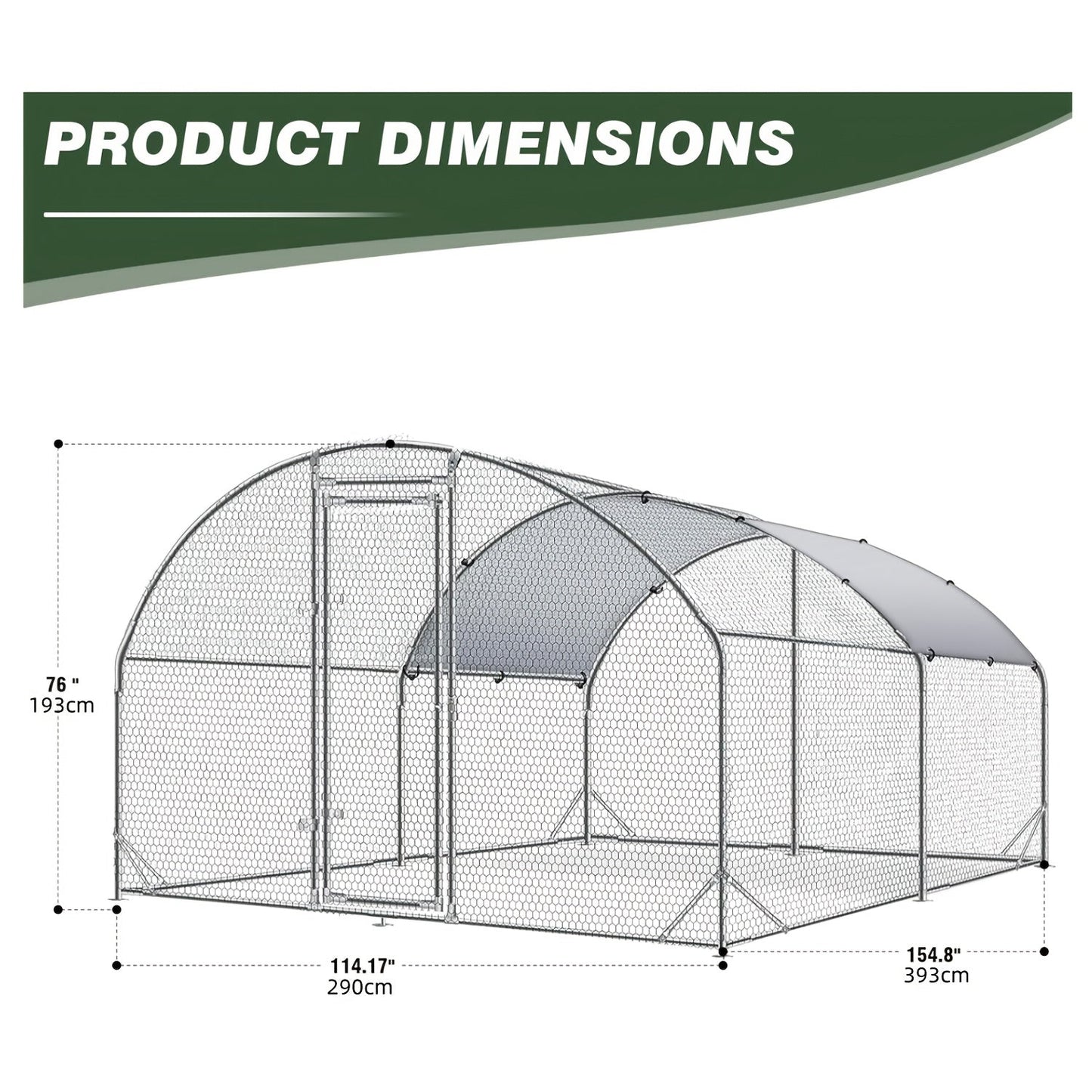 Large Walk-In Metal Chicken Coop Outdoor Hen House with Anti-UV Cover Aluminum Poultry Cage for Backyard Garden – Multiple Roof Styles