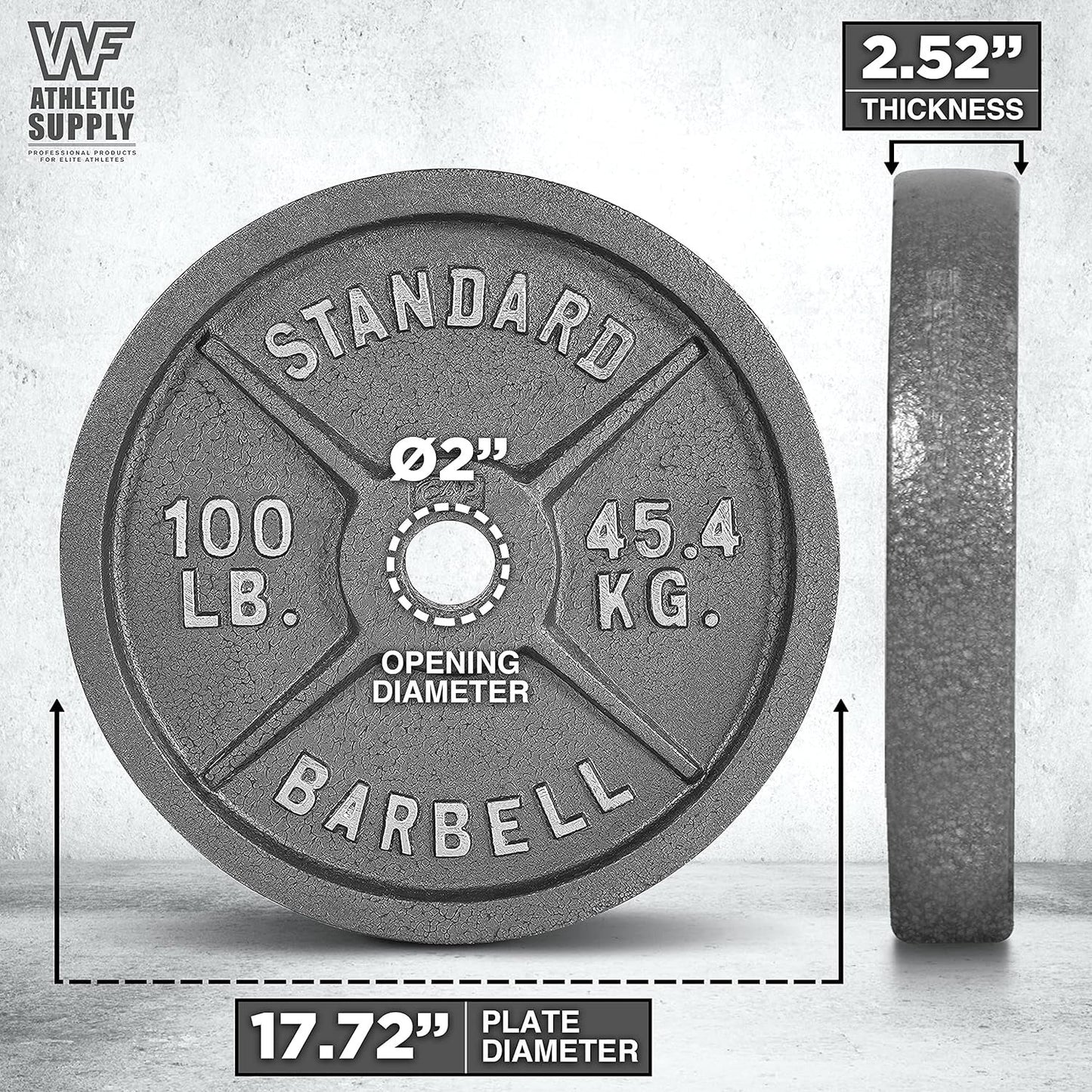 Cast Iron Weight Plates 2-Inch Olympic Solid Baked Enamel for Strength Training Powerlifting Bodybuilding Home Gym Barbell – 2.5 5 10 25 45 100LB CAPHAUS