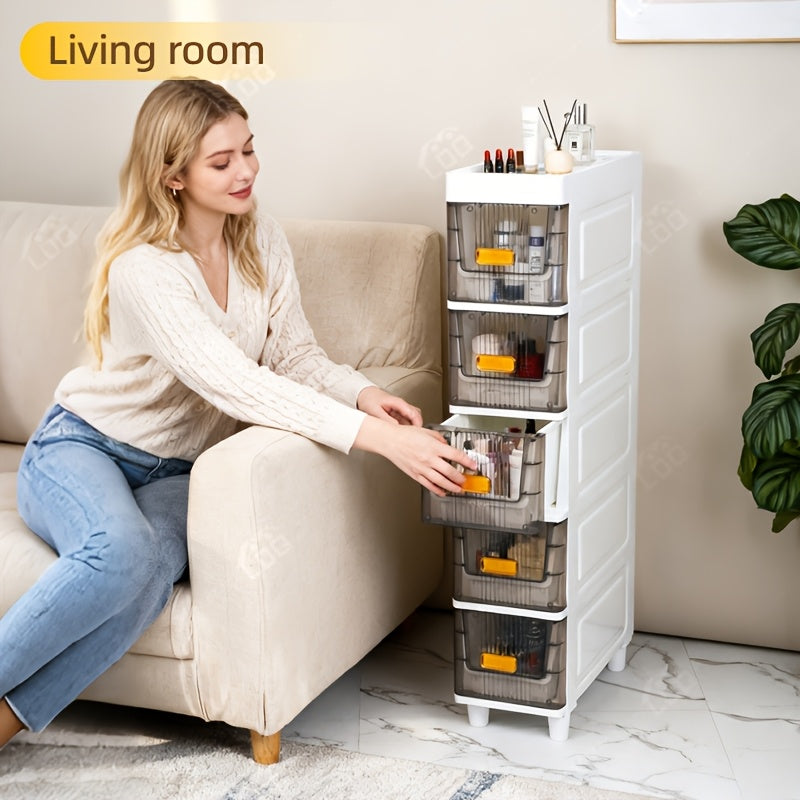Slim Rolling Storage Cabinet with Drawers and Wheels Waterproof PP Organizer 3 4 5 6 Tier for Bathroom Kitchen Bedroom Small Spaces – Narrow Drawer Unit