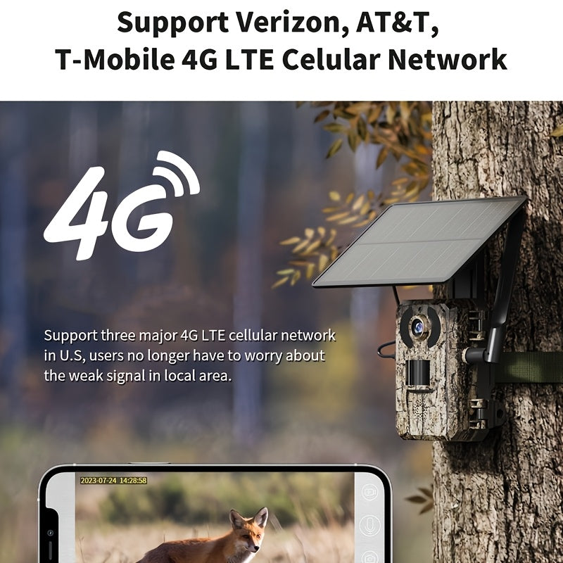 4G Trail Camera No WiFi Required 2K 1440P Solar Powered – Built-in SIM Card, 75ft Night Vision, 0.2s Trigger, 7800mAh Battery, Wireless Outdoor Hunting & Security Camera for Remote Areas