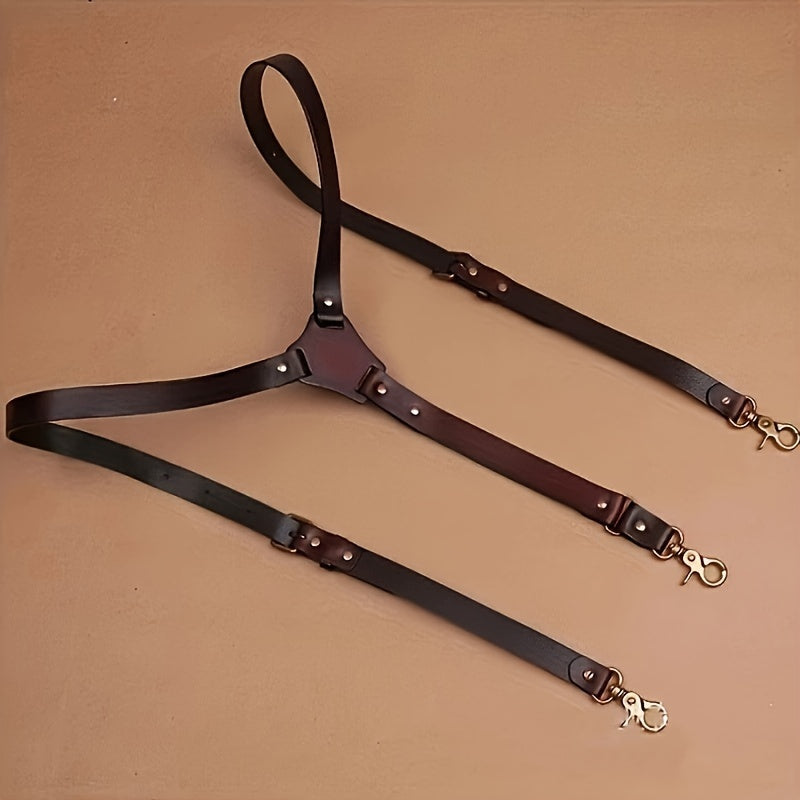 Men's Faux Leather Suspenders - Retro Adjustable Y-Back Braces with Rivet Detail, Elegant Vintage Clip-On Suspenders for Daily Formal Wedding & Party Wear, Great Gift for Him