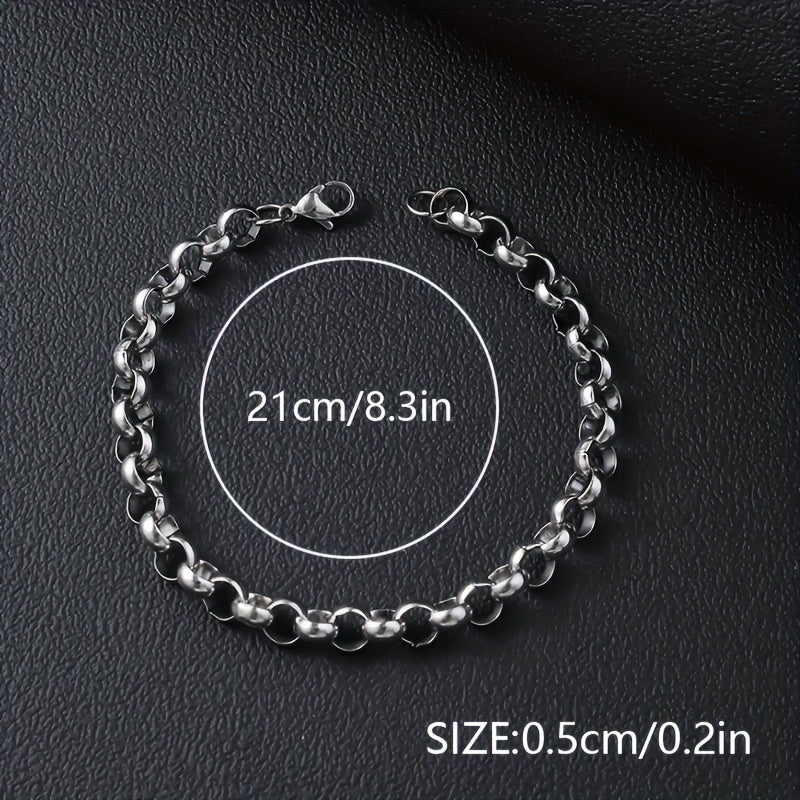 12pcs Men's Hip Hop Stainless Steel Cuban Chain Bracelet Set - Curb Link Wristband for Daily Wear, Party, Festival, Rave & Gift