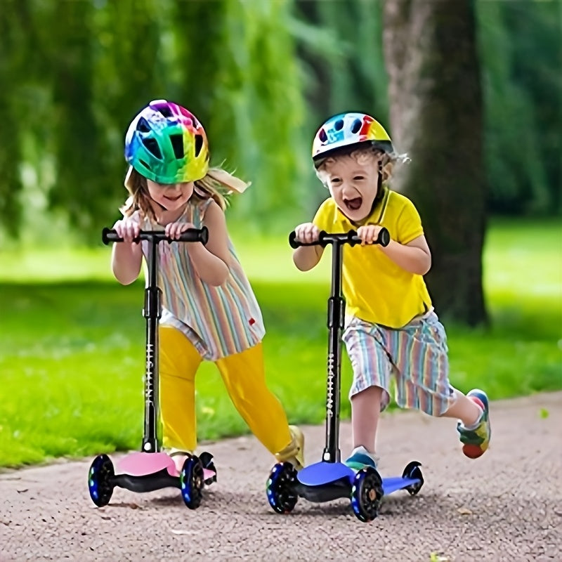 Kids 3-Wheel Scooter with Light Up Wheels – Adjustable Height Lean-to-Steer Toddler Scooter for Ages 2-5, Front Brake & Double Suspension, Pink Blue Black Red