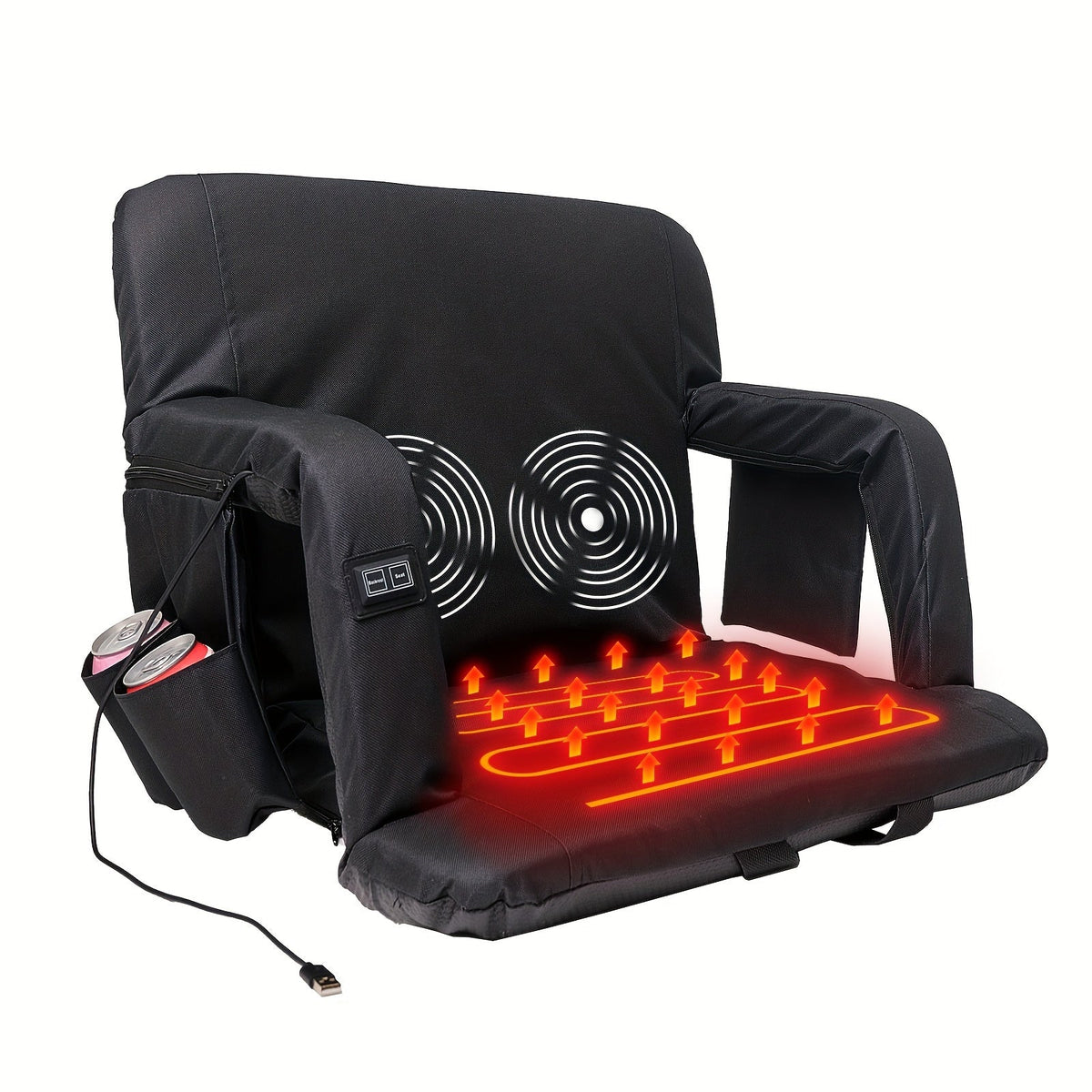 LILYPELLE Double Heated Stadium Seat with Back & Arm Support โ Portable Bleacher Seat with 6 Reclining Positions, USB Heated Cushion for Sports Events, Outdoor Games, Travel & Hiking (Power Bank Not Included)
