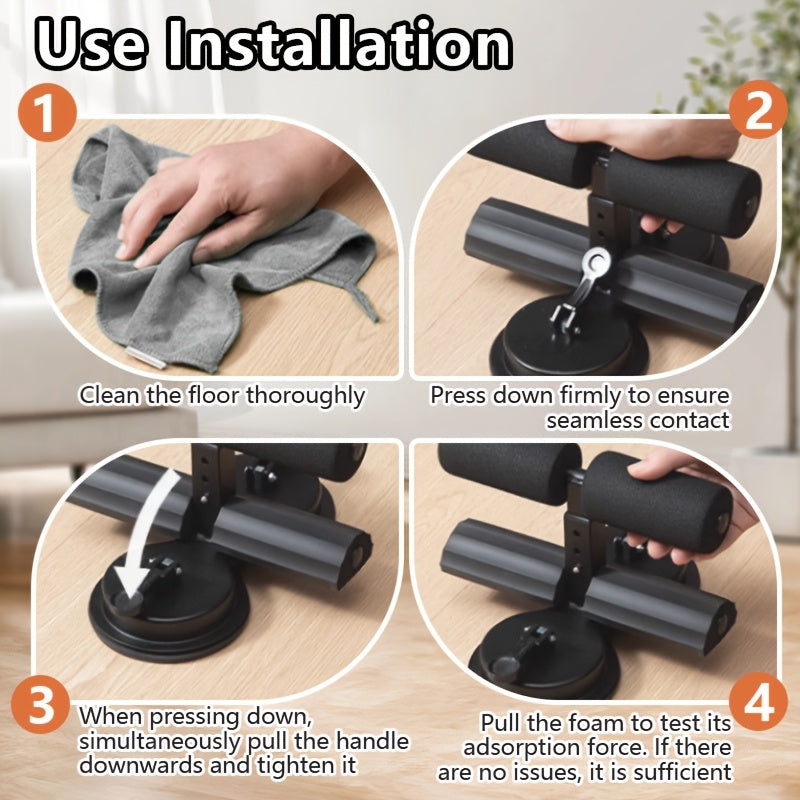 Portable Sit Up Bar – 3-Section Adjustable Design, Dual Suction Cups & Resistance Bands, Lightweight Home Core Fitness Equipment for Small Spaces