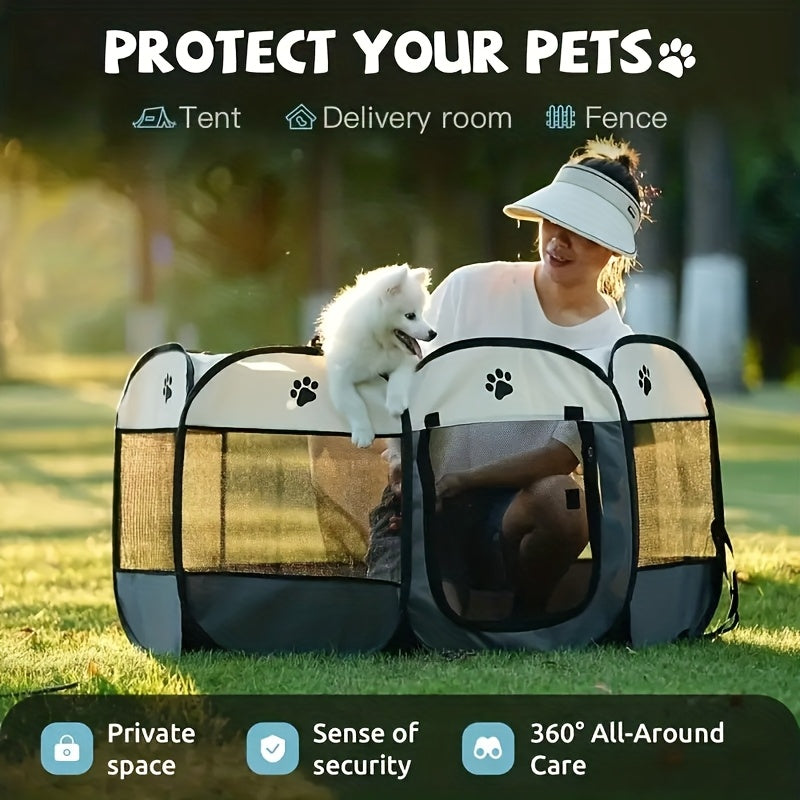 Octagonal Foldable Pet Fence Tent All-Seasons Kennel & Cat Bed – Scratch-Resistant Oxford Cloth Dog Cage for Puppies & Cats, Indoor Outdoor Camping Travel Playpen, Portable Collapsible Pet House