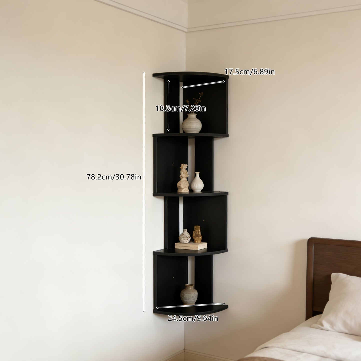 5-Tier Corner Wall Shelf Organizer – Floating Tiered Bookshelf & Storage Shelf for Living Room, Bedroom & Kitchen, Space-Saving Corner Divider, 5 Style Options