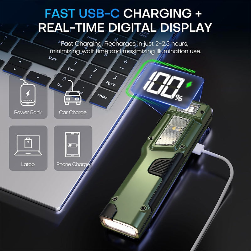 Rechargeable EDC Flat Flashlight 3000 Lumens – Tactical LED UV Flashlight 8 Modes 100M Range, Aluminum Body Digital Display, USB Rechargeable 18650 Battery, Camping Hiking Emergency Gift for Men