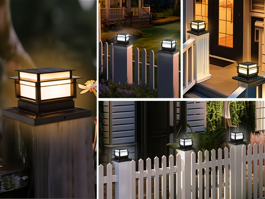 Solar Post Cap Lights 6 Pack Outdoor – Bright LED Solar Powered Fence Post Lights, Waterproof Auto On/Off, for Deck, Porch, Patio, Garden, Stair & Yard Decoration