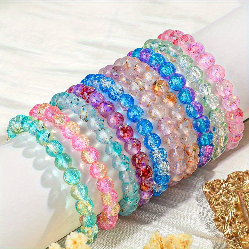 50 Pcs Glass Bead Bracelets Set Random Color – Colorful Handmade Stackable Friendship Bracelets Bulk Pack for Women Girls Kids, Party Favors, Gifts & DIY Jewelry Making