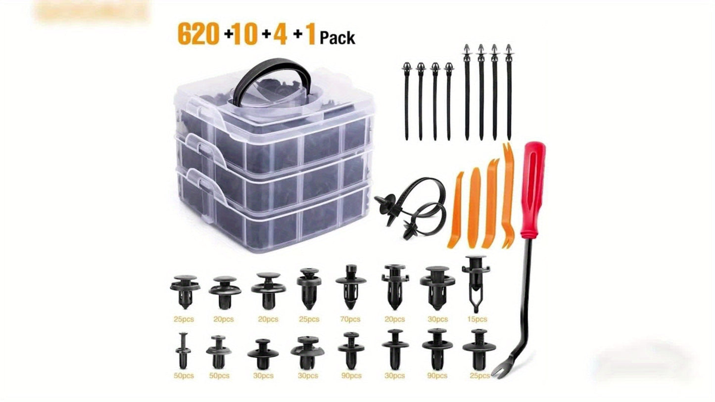 Car Push Retainer Clips Assortment Kit 115/635/640/1290 Pcs - 16 Sizes Nylon Bumper Fender Rivets Automotive Fasteners with Cable Ties & Removal Tool