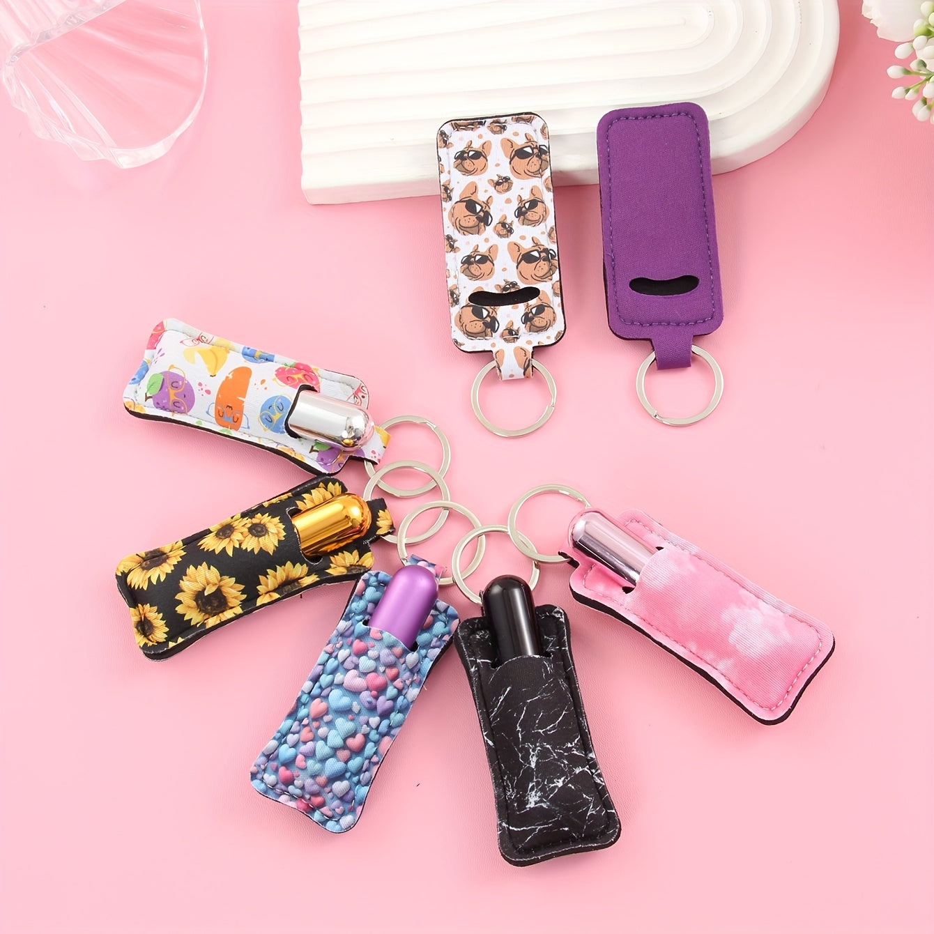 21pcs Lipstick Holder Keychain Bulk – Neoprene Lip Gloss Pouch with Metal Ring for Keys, Bags & Lanyards, Multiple Colors, Travel Organizer & Birthday Party Favor Gift Set