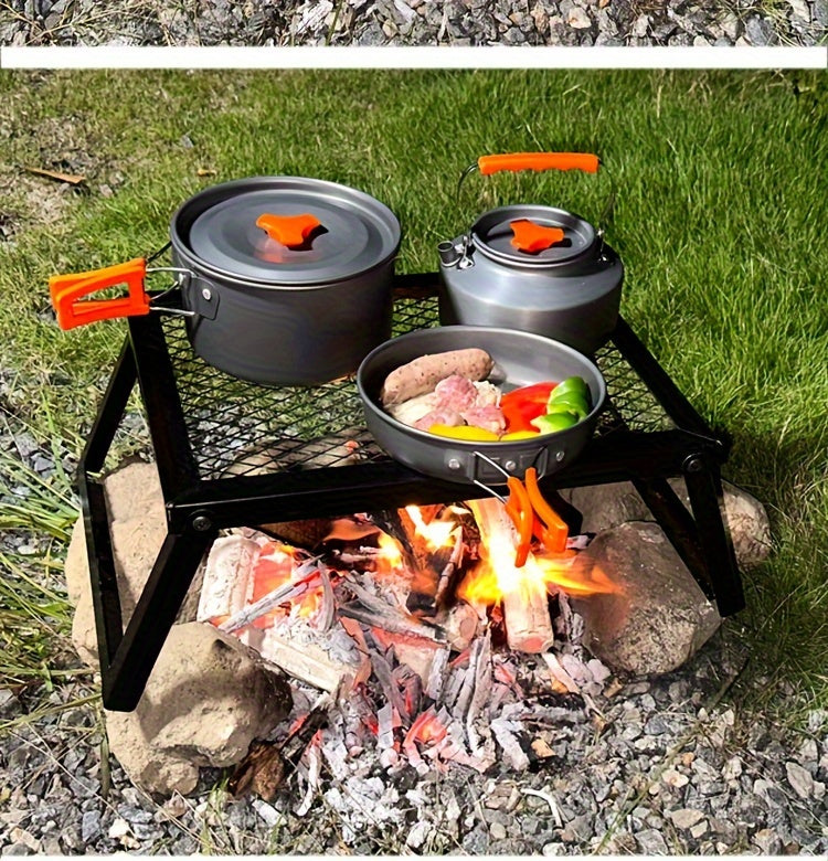 Heavy Duty Bonfire Campfire Grill with Firewood Rack – Outdoor BBQ Grill for Camping, RV, Picnic & Backyard, Includes Storage Bag, Food Clips & Cleaning Cloth, Perfect Men's Gift