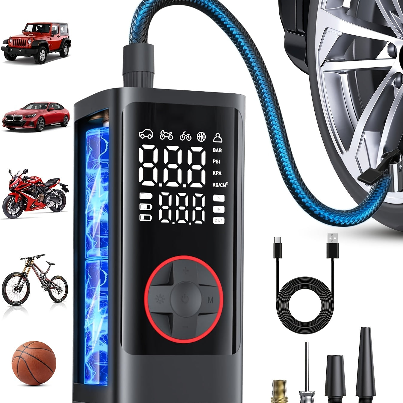 Cordless Digital Tire Inflator 150PSI with Protective Case – Portable Air Compressor Pump for Car Motorcycle Bike SUV Truck, Auto Emergency Kit, Gift for Men & Dad