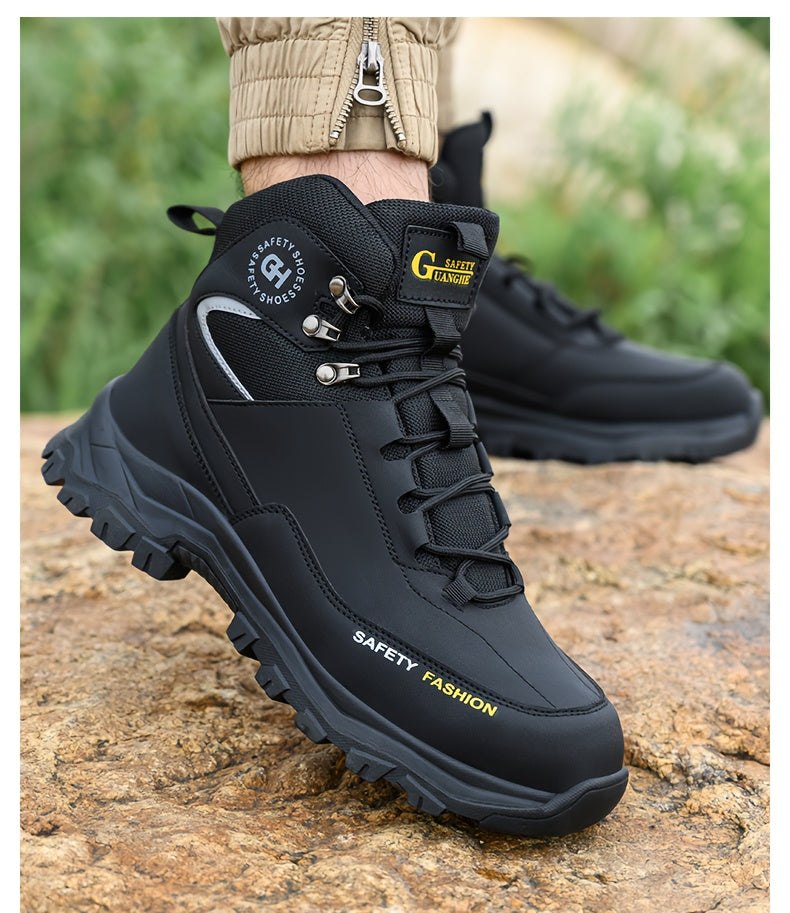 Steel Toe Work Boots for Men Heavy Duty All-Terrain Rubber Sole Cushioned Insole Arch Support Four-Season Construction Industrial Farm Outdoor Boots Black Army Green Sizes US 6-11