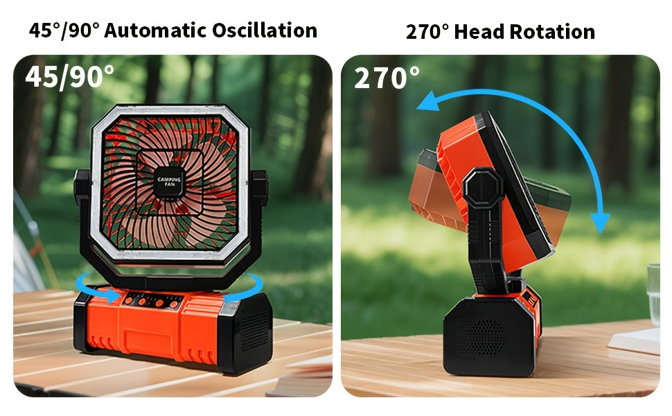 20000mAh Portable Camping Fan with Remote Control, LED Lights, 4 Speeds & 360° Rotation – Rechargeable Battery Operated Oscillating Tent Fan for Outdoor Camping, RV & Travel