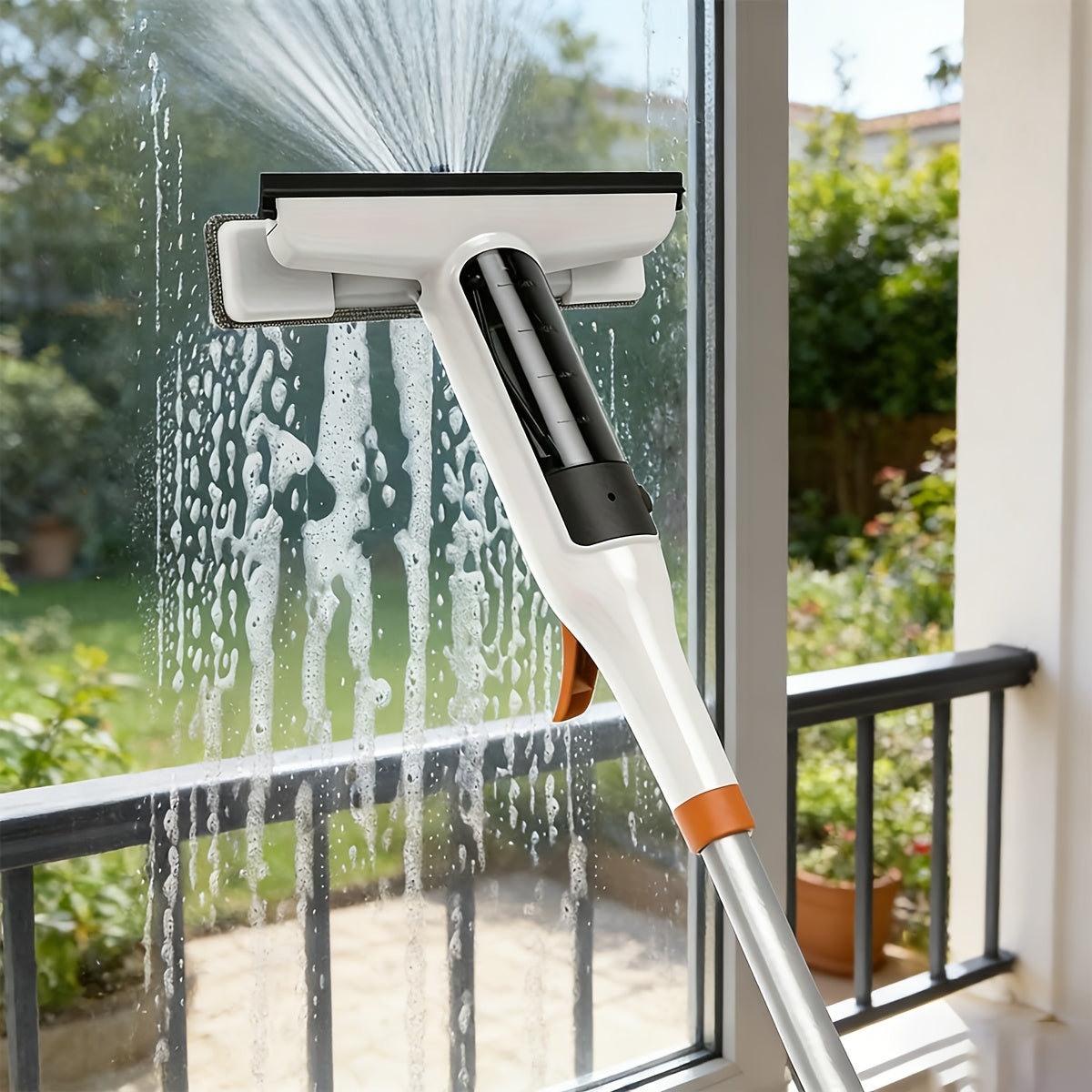 3-in-1 Glass Cleaning Kit with Durable Metal Pole Squeegee and Scraper for High Windows Shower Doors Car Windshields – Streak-Free Home Cleaning Tool