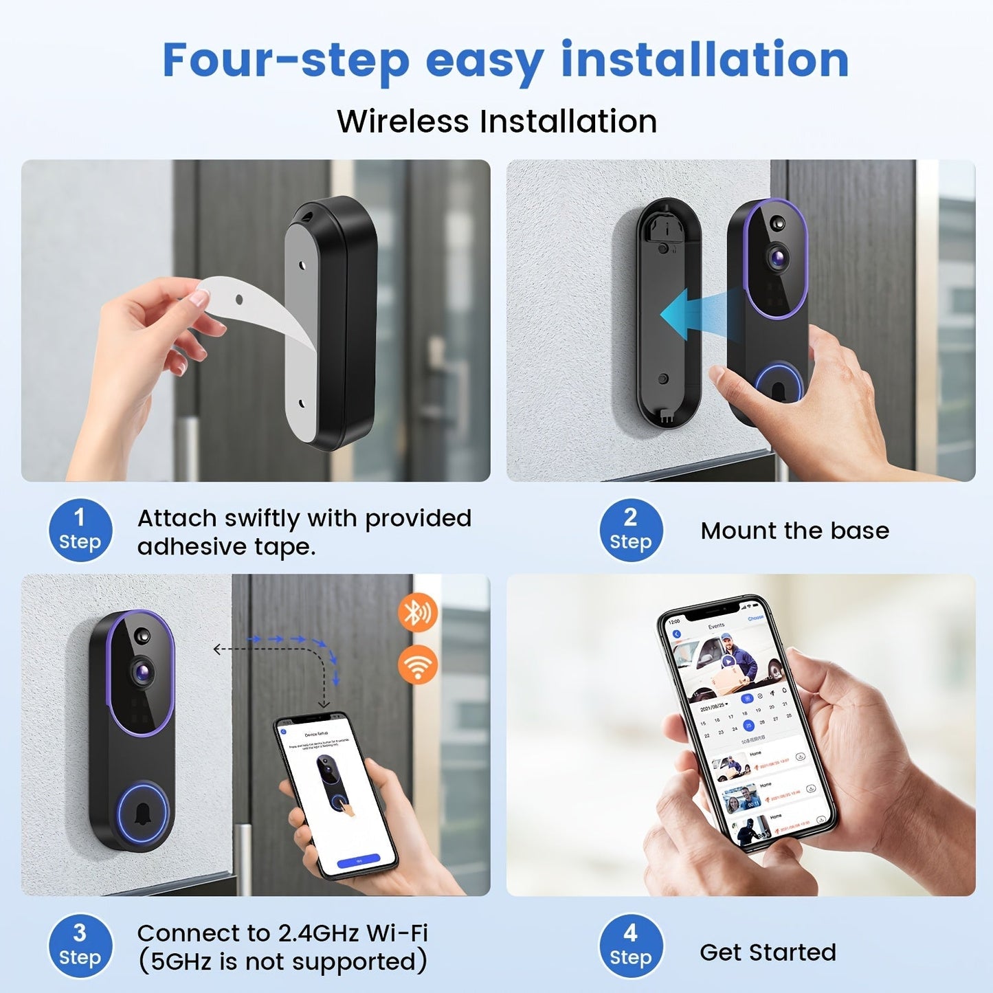 Wireless Doorbell Security Camera 1080P HD | 166° Panoramic View, Auto Tracking, Night Vision, Spotlight, Two-Way Audio, Person & Vehicle Detection, 2.4G WiFi – 1pc or 2pcs