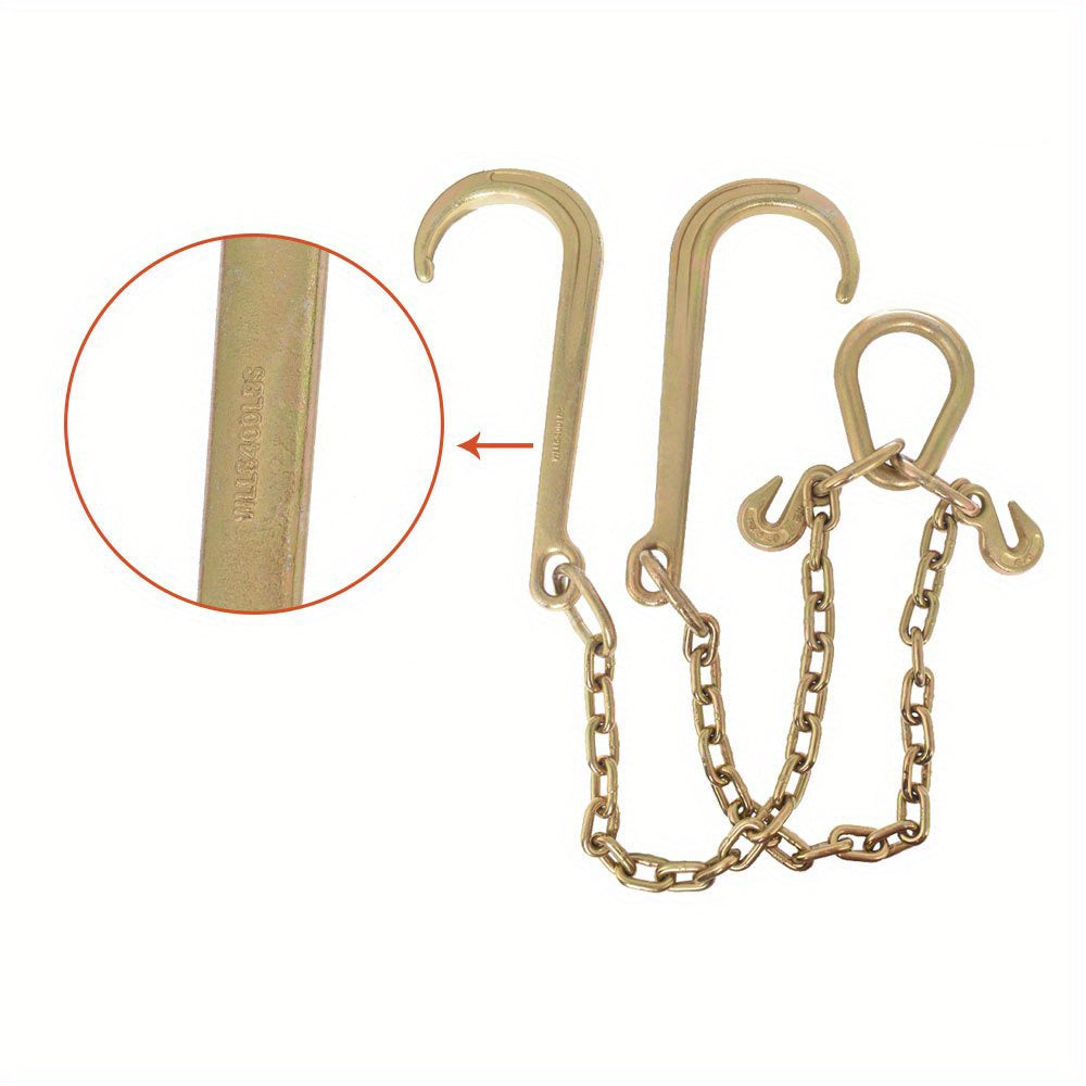 Grade 70 Heavy Duty Trailer Chain Set 5/16 Inch x 2 Feet with J Hooks and V-Chain Grab Hooks - Anti-Rust 20Mn2 Alloy Steel, 6000 lb Safe Working Load for Flatbed Trailer, Towing and Cargo Securing