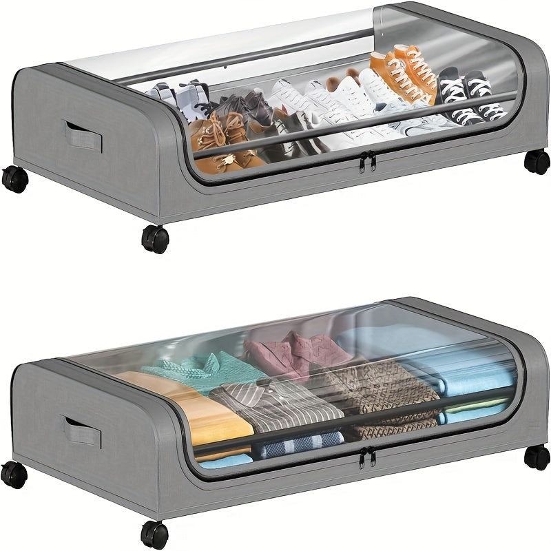 Under Bed Storage Organizer 2 Pack Metal Underbed Storage Bins with Wheels and Lid Rolling Under Bed Storage Containers for Clothes Bedding Shoes Blankets Books in Black and Gray