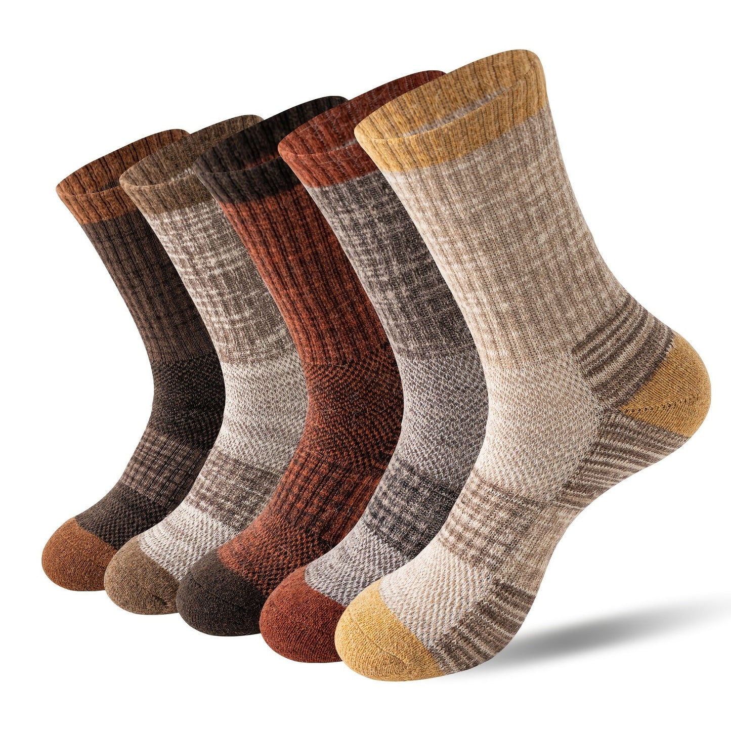 Merino Wool Hiking Socks 5 Pairs – Cushioned Compression Support, Sweat-Absorbing Breathable Thick Socks for Women & Men, Outdoor Hiking Trail Running Camping – Multicolor, Dark & Earth Tones, M & L