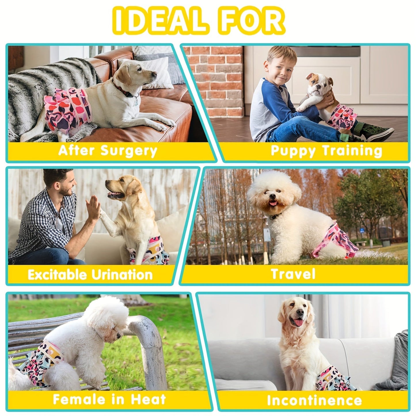 Washable Female Dog Diapers 3 Pack Reusable Highly Absorbent – Dog Period Panties for Female Dogs in Heat Incontinence & Puppy Training XS to L