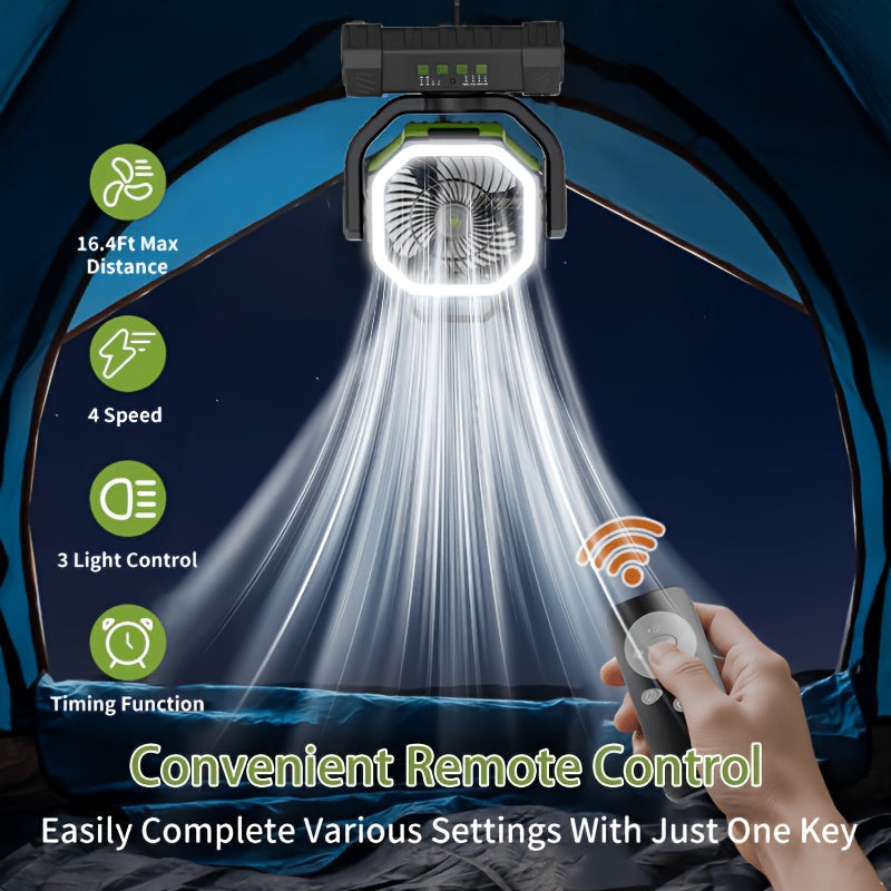 Battery Powered Camping Fan 20000mAh 59H Runtime – Rechargeable Portable Oscillating Fan with Remote, 4 Speeds, LED Light & Hook for Tent Outdoor Patio Garage Hurricane Power Outage