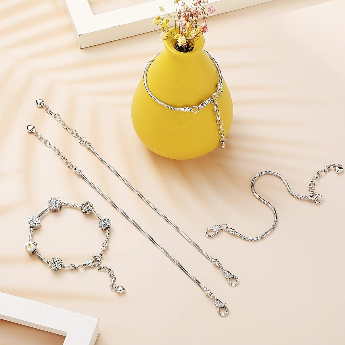 40pcs DIY Snake Chain Bracelet Making Kit – Adjustable Bead Pendant Bracelets with Heart Extension Chain, Bulk Jewelry Supplies for Crafting, Gifts, and Handmade Jewelry Projects