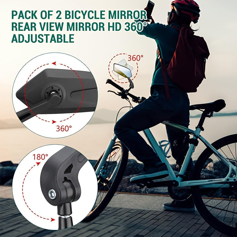 Bike Rearview Mirror Set 2-Pack – 360° Fully Adjustable HD Anti-Vibration Handlebar Mirrors Compatible with Bicycles, Electric Bikes & Scooters for Safe Riding