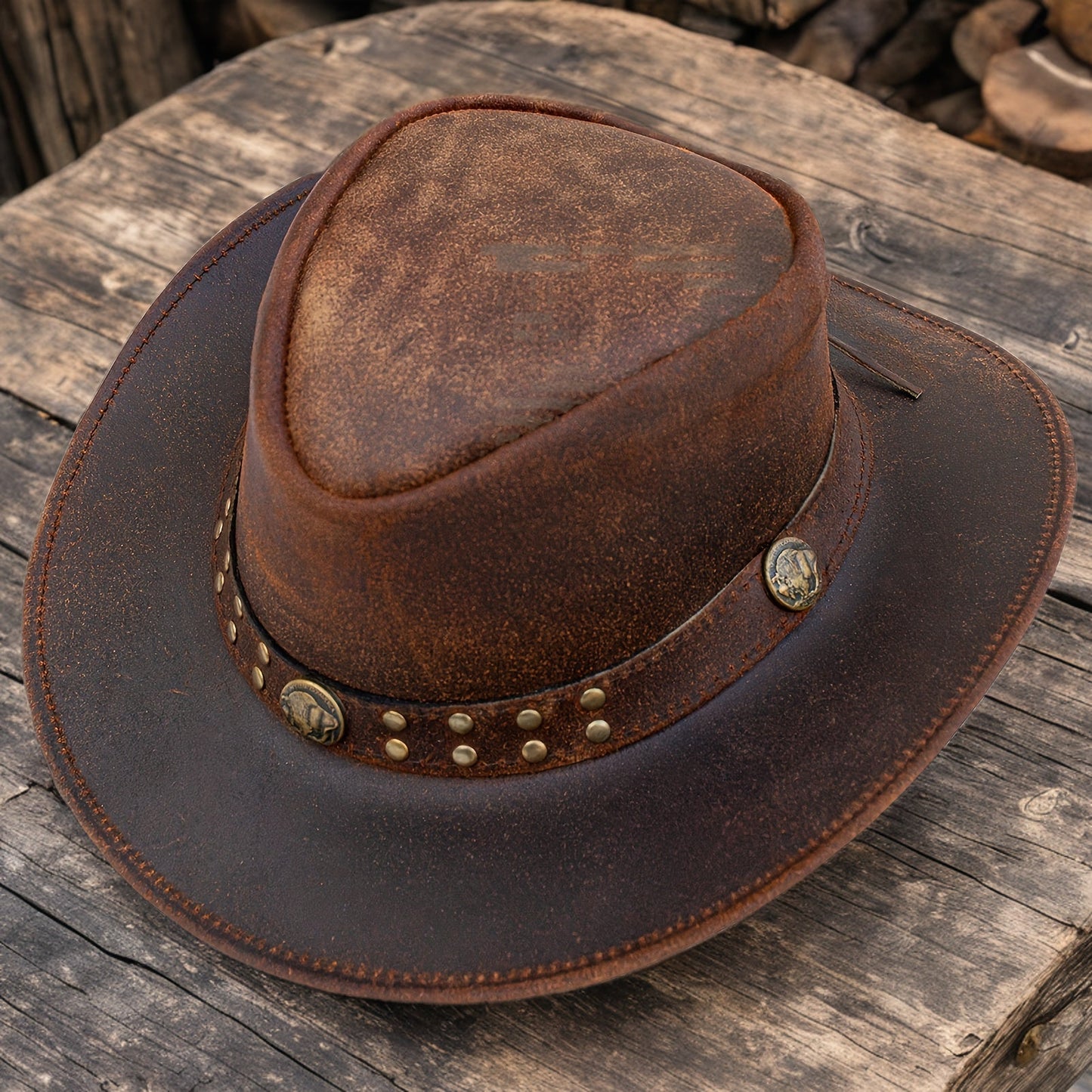 Genuine Leather Cowboy Hat for Men and Women Western Australian Wide Brim Shapeable UV Protection Vintage Brown Hat with Chin Cord Sizes S to 3XL