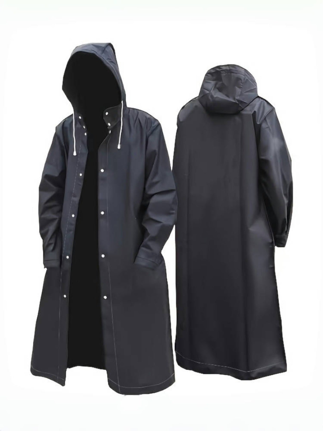 Hooded Raincoat for Men and Women Waterproof Adjustable Drawstring Full Length Loose Fit Rain Jacket for Cycling Hiking Fishing Outdoor Sports Minimalist Black Rain Coat Sizes L to XXXL