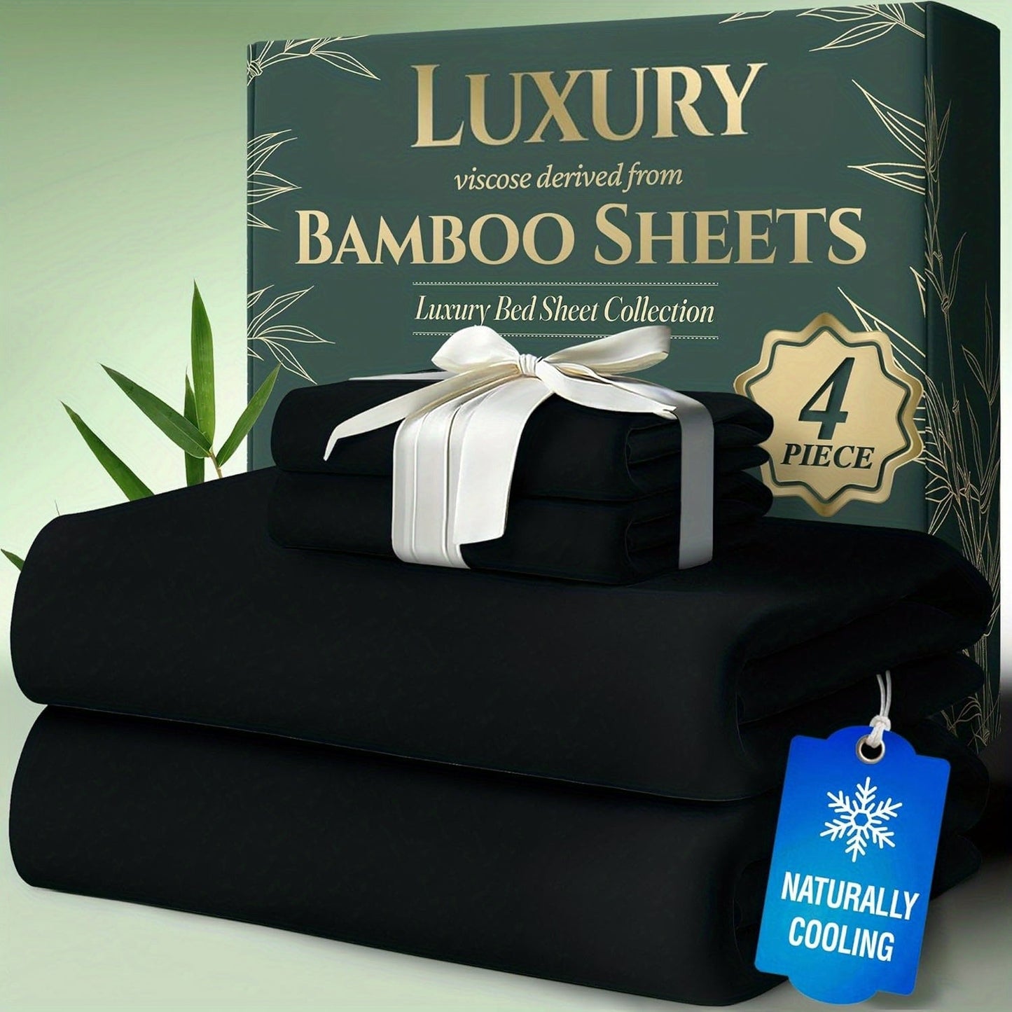 Cooling Bamboo Bed Sheet Sets Deep Pocket | Ultra-Soft Breathable 4-Piece Sheets for Hot Sleepers | Twin Full Queen King | Moisture-Wicking Temperature Regulating Pillowcases Included