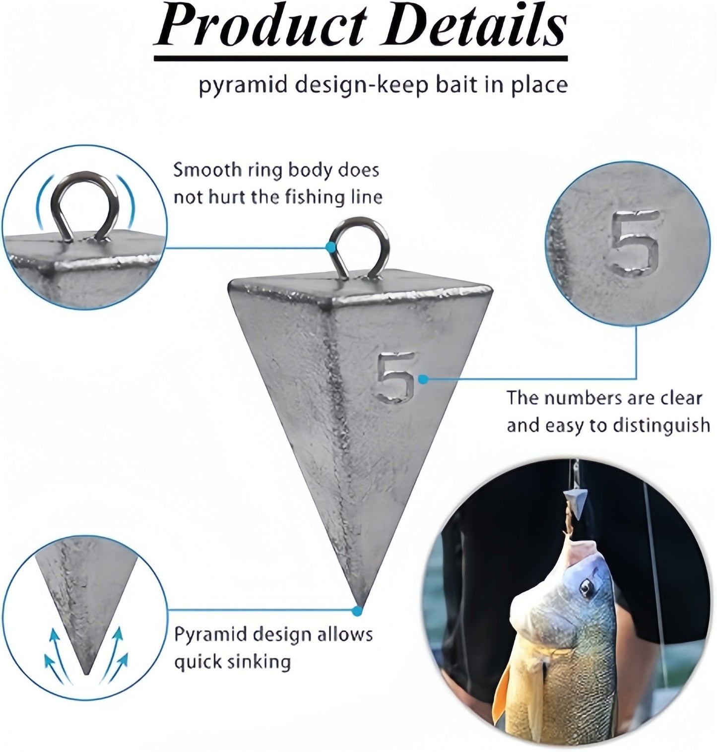 Pyramid Fishing Sinkers – Saltwater & Freshwater Surf Fishing Weights, Strong Hold in Current, Sizes 1oz to 10oz, Multi-Pack Tackle for Pompano, Bass, Drum & More