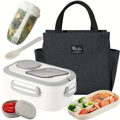 2-Layer Bento Lunch Box Set with Cup & Insulated Lunch Bag – Multi-Grid Leakproof Food Container for School, Office & Picnic, Choose Salad, Coffee, Milk or Soup Cup, Pink Green Blue White