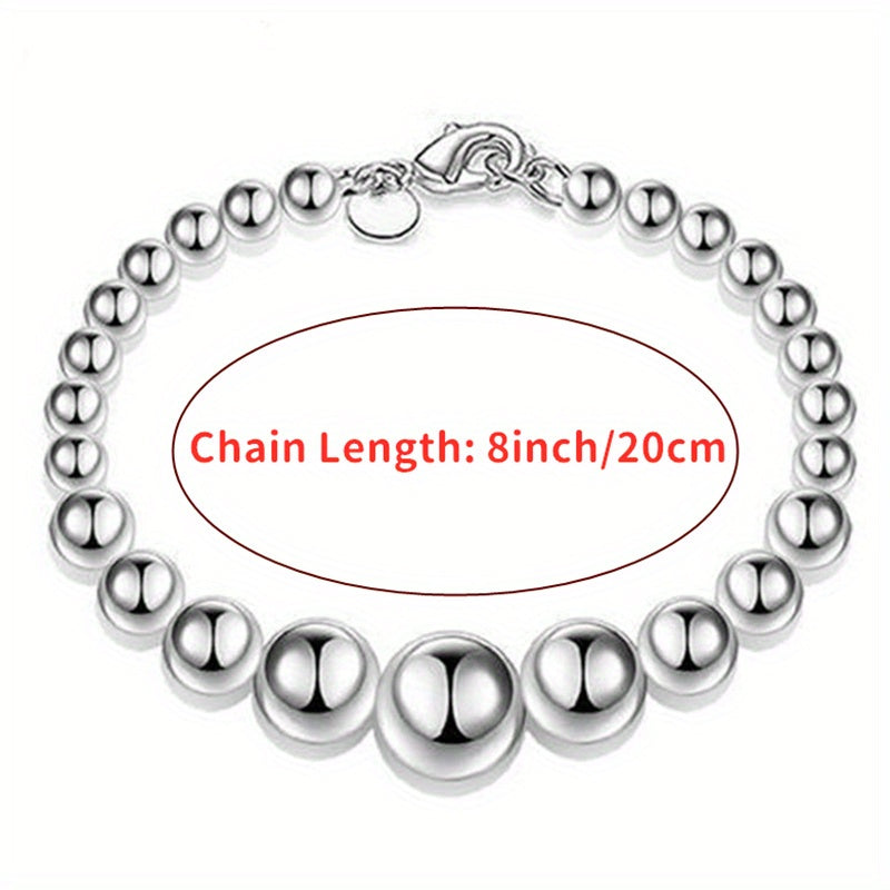 S925 Sterling Silver Beaded Bracelet Set for Women 3pcs – Handcrafted Stackable Round Bead Bracelets, Minimalist Daily Wear & Valentine’s Day Gift, Total Weight 15.68g
