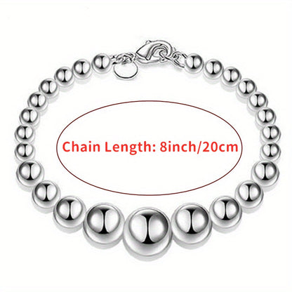 S925 Sterling Silver Beaded Bracelet Set for Women 3pcs – Handcrafted Stackable Round Bead Bracelets, Minimalist Daily Wear & Valentine’s Day Gift, Total Weight 15.68g