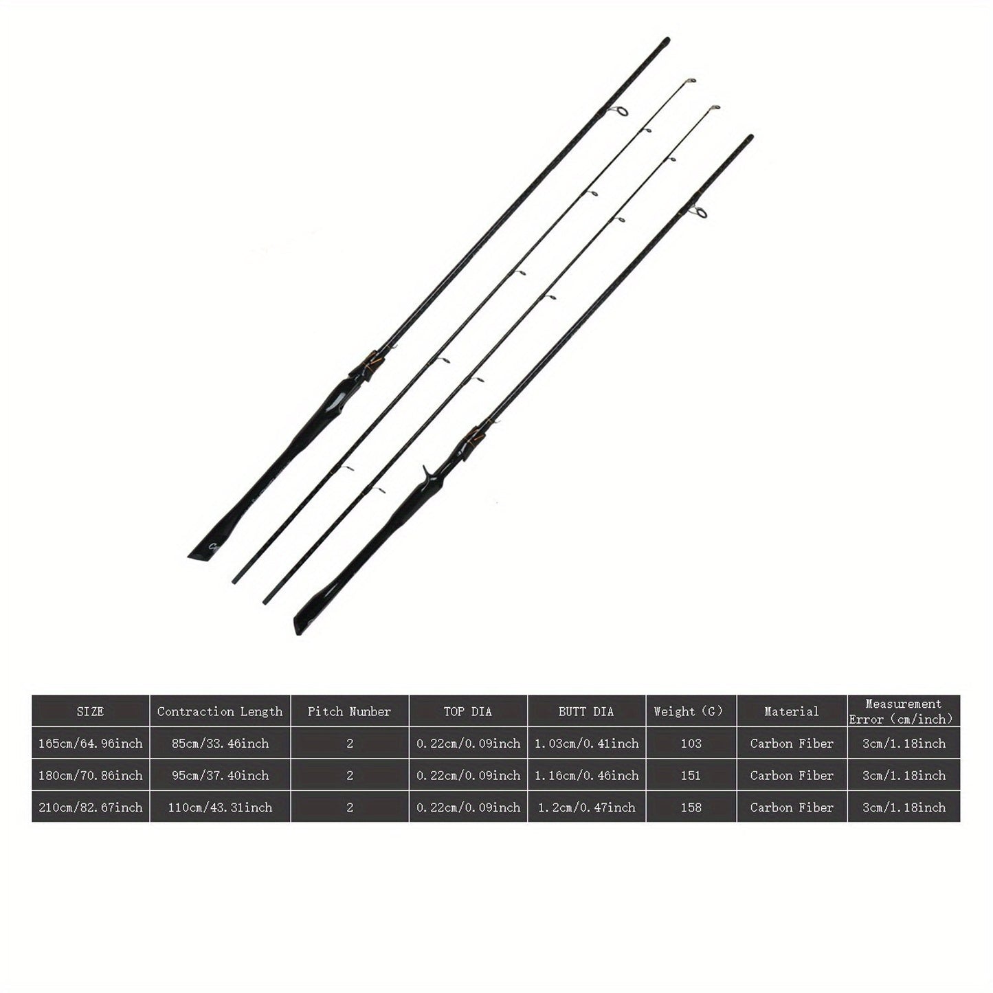 Carbon Fiber Fishing Rod Casting & Spinning – Sensitive Tip, Comfortable Grip, Large Guide Rings for Bass & Trout, Freshwater & Saltwater – 165cm / 180cm / 210cm, Modern Black Stripe Design, Perfect Fishing Gift