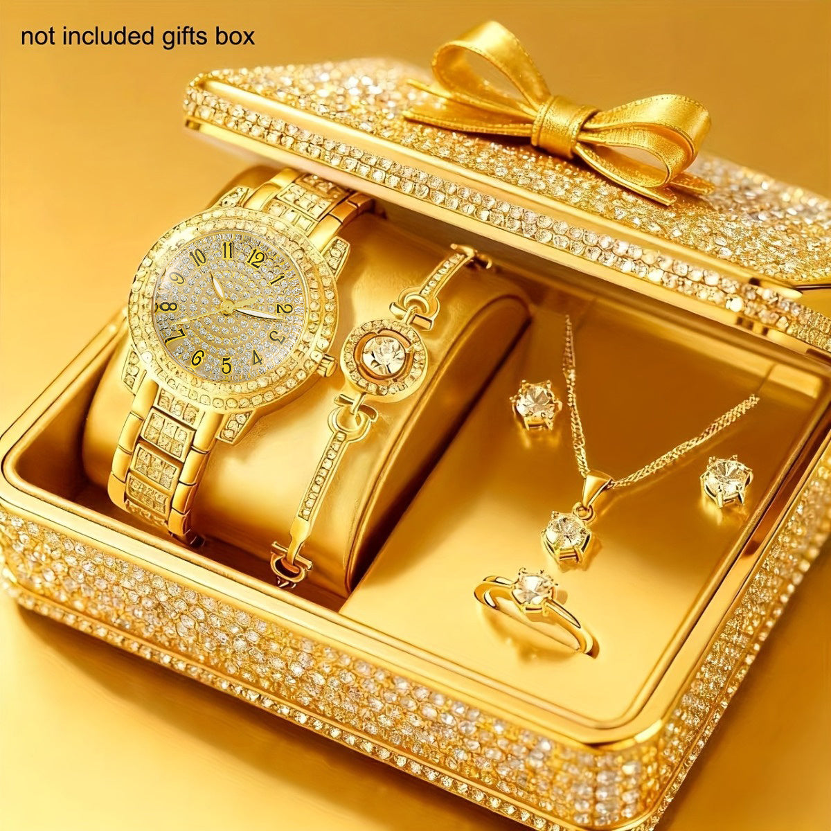 Women's Watch & Jewelry Set 6 Pieces - Elegant Ladies Watch with Bracelet Necklace Earrings & Ring, Luxury Fashion Jewelry Set for Women, Valentine's Day Birthday Anniversary Gift
