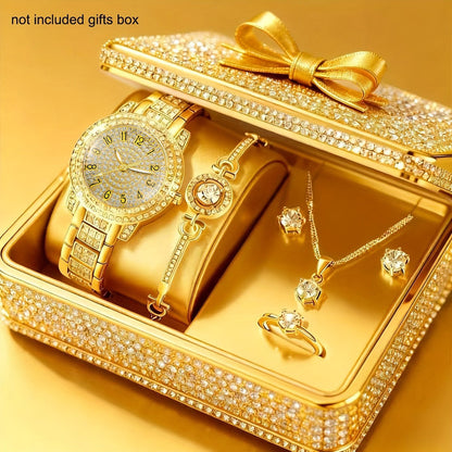 Women's Watch & Jewelry Set 6 Pieces - Elegant Ladies Watch with Bracelet Necklace Earrings & Ring, Luxury Fashion Jewelry Set for Women, Valentine's Day Birthday Anniversary Gift