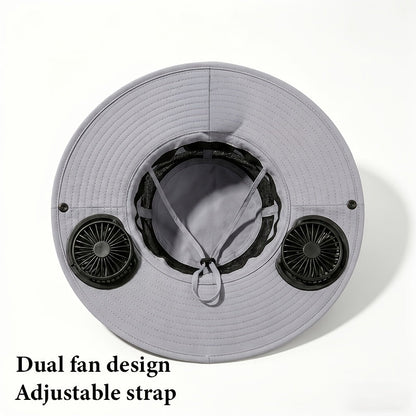 Men's Wide Brim Sun Hat with 2 Built-In Fans – Breathable UV Protection Fishing Hat for Outdoor Camping Hiking Beach Summer