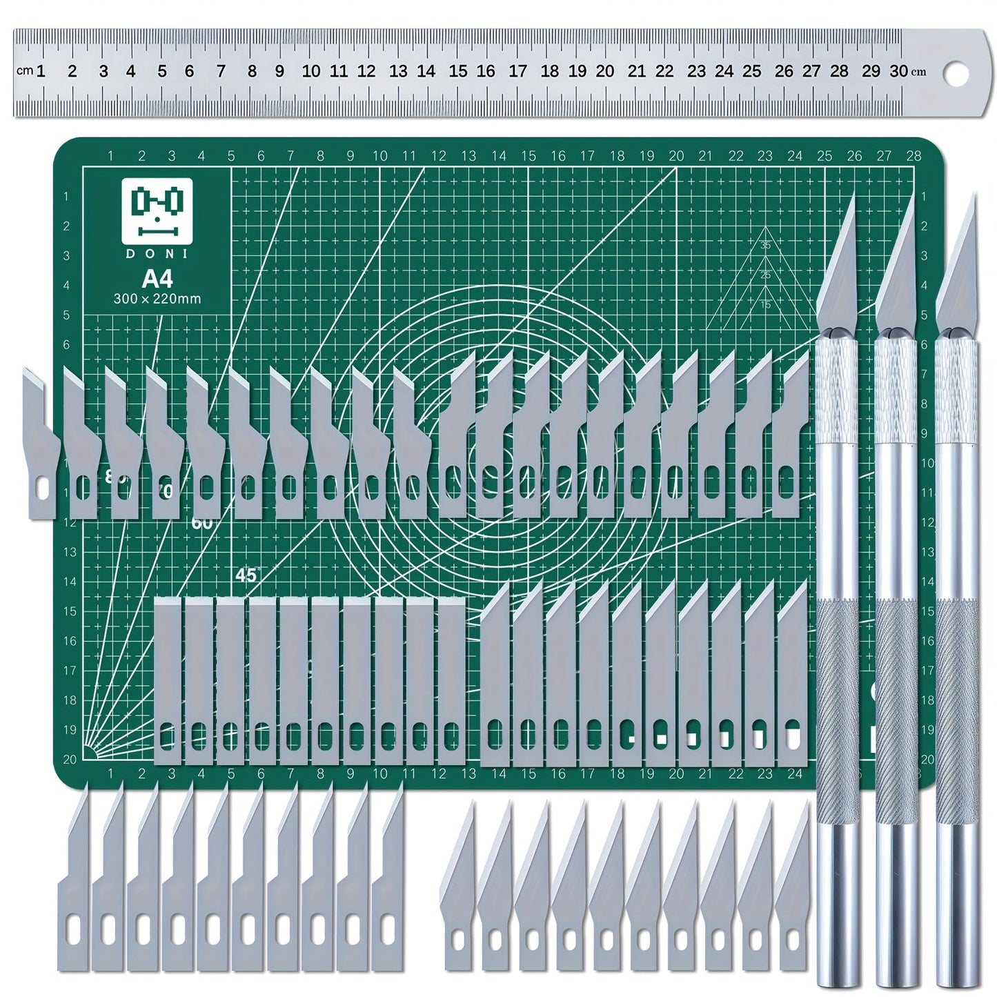 65 Pcs Exacto Knife Craft Cutting Kit with A4 Cutting Mat – Precision Stencil Knife Set with Blades & Cutting Rulers for Paper Modelling, DIY Crafts, Scrapbooking, Art & Card Making
