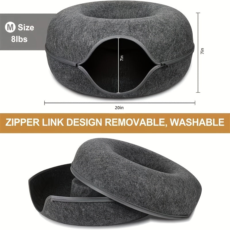 Cat Tunnel Bed Indoor Hiding Place - Donut Cat Bed All-Season Collapsible Cat Tunnel with Hole for Indoor Cats, Soft Plush, Dark Gray & Light Gray, Available in 20 & 24 Inches, Perfect Cat Gift