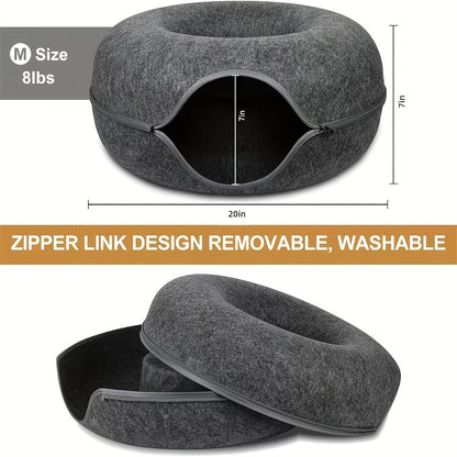 Cat Tunnel Bed Indoor Hiding Place - Donut Cat Bed All-Season Collapsible Cat Tunnel with Hole for Indoor Cats, Soft Plush, Dark Gray & Light Gray, Available in 20 & 24 Inches, Perfect Cat Gift