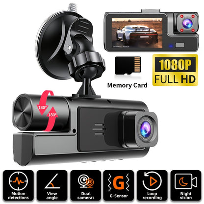 Dash Cam Front and Rear 1080P FHD Dual Lens Car DVR Camera – Infrared Night Vision, 170° Wide Angle, Loop Recording, G-Sensor, Dashboard Video Recorder for Cars, Perfect Christmas Gift