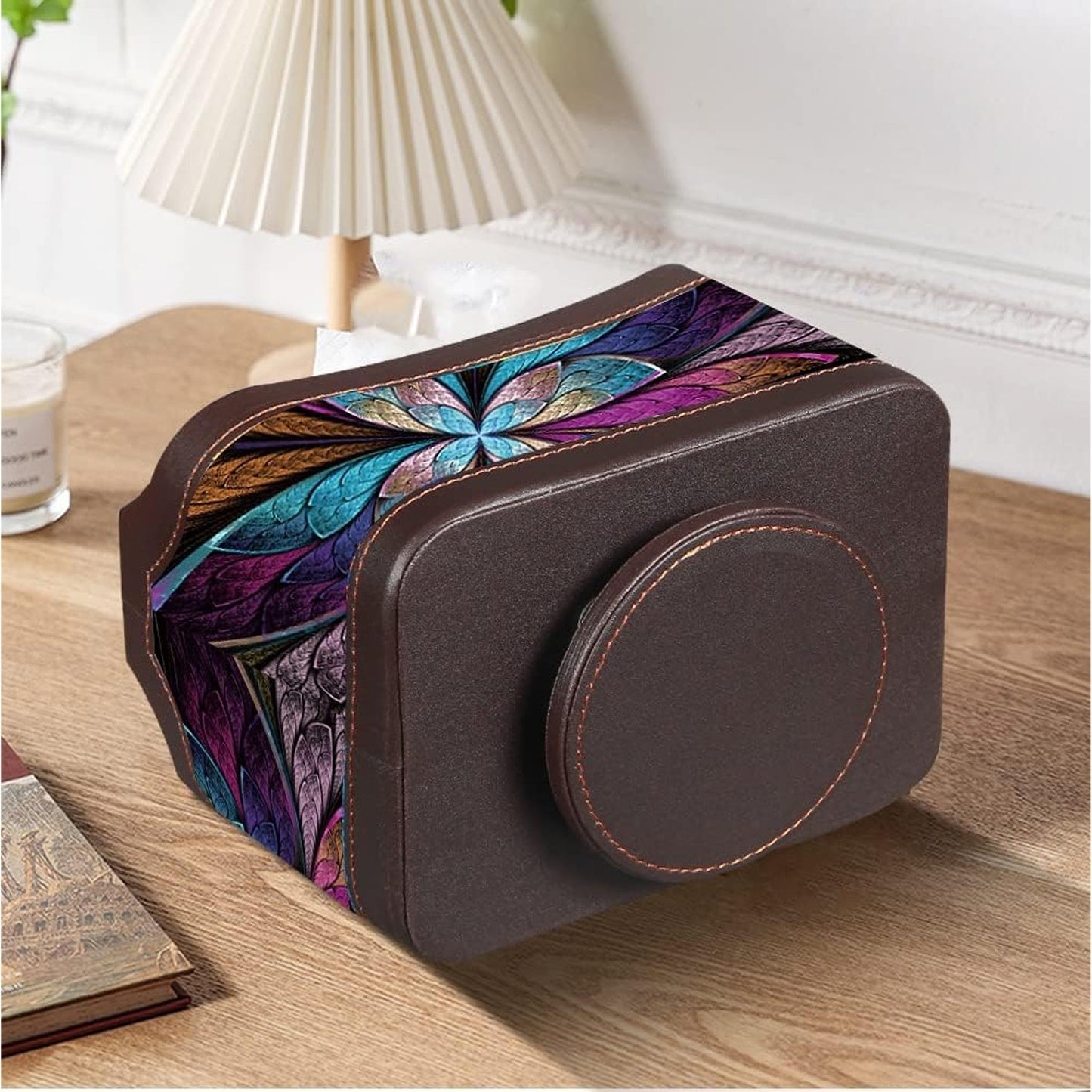 360° Swivel Remote Control Holder – 5-Compartment PU Leather Desk Organizer for TV Remotes, Phones, Eyeglasses, Pens & Office Accessories, Rotating Desktop Storage Caddy