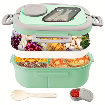 2-Layer Bento Lunch Box Set with Cup & Insulated Lunch Bag – Multi-Grid Leakproof Food Container for School, Office & Picnic, Choose Salad, Coffee, Milk or Soup Cup, Pink Green Blue White