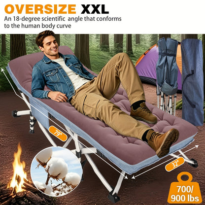 XXL 32-Inch Wide Camping Cot with Mattress – 1200D Oxford Heavy-Duty Folding Sleeping Cot with Carry Bag for Adults, Extra Wide Portable Outdoor Bed for Camping Hiking Travel & Guest Use