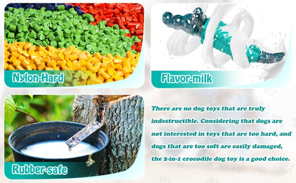 Crocodile Dog Chew Toy for Aggressive Chewers – Indestructible Milk Flavor Rubber Chew Toy with Dental Ridges for Large Medium Dogs 20-100 lbs, Tough Boredom Relief & Teeth Cleaning