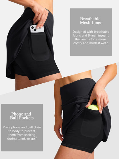 Women's Athletic Pleated Tennis Skort 3-Pack High Waist with Pockets Stretchy Polyester Yoga Skirt Machine Washable Side Tie Detail Comfort Fit for Tennis Yoga Gym Dance Sizes S-XXL