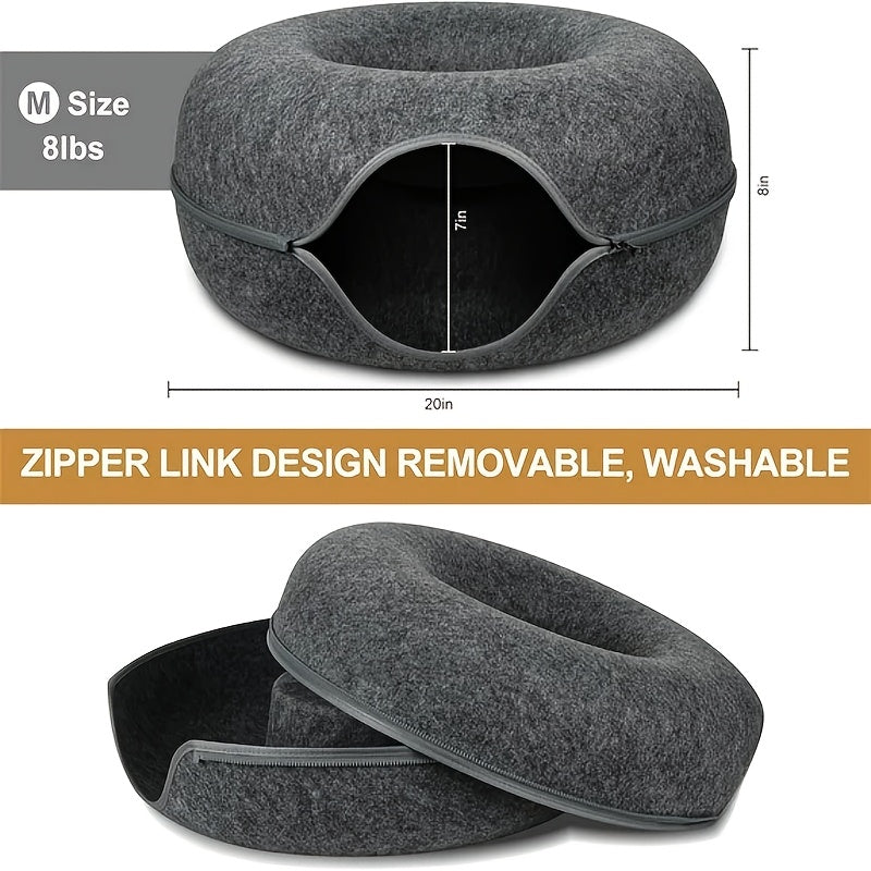 Cat Tunnel Bed Indoor Hiding Place - Donut Cat Bed All-Season Collapsible Cat Tunnel with Hole for Indoor Cats, Soft Plush, Dark Gray & Light Gray, Available in 20 & 24 Inches, Perfect Cat Gift